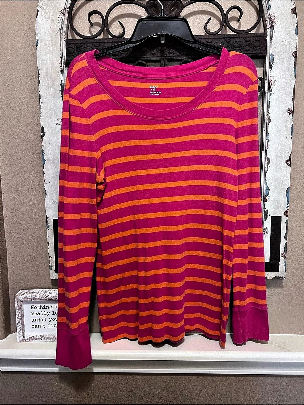 Gap Supersoft Striped Long Sleeve Tee Pink & Orange Large